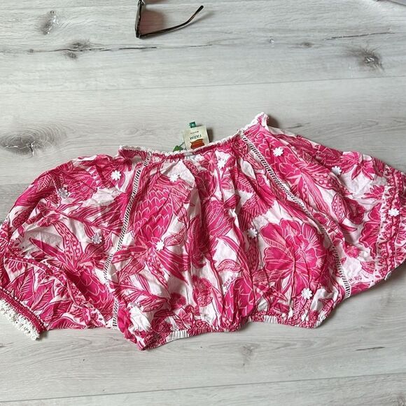 FARM RIO Tropical Woodcut cropped top Size M‎ in Pink/White NWT - Picture 9 of 9